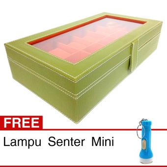 Kualitas Super Kotak Jam Tangan Isi 12 - Box Jam Tangan - Hijau-Oranye + Gratis Lampu Senter Mini  