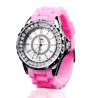 Lady's Fashion Quartz Watch Enchased Diamonds Wristwatch(Pink)(INTL)  