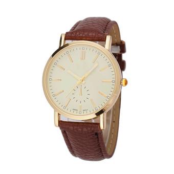 Leather Analog Quartz Watch Brown  