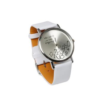 Leather Letters Wrist Watch White  