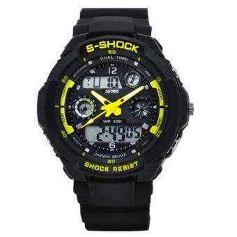 Lovers LED Outdoor Sports Electronic Watch With Dual Time Wristwatches For Lady(Yellow) (Intl)  