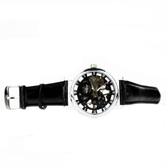 Luxury Hollow Carve Dial Automatic Mechanical Watch Leather Strap Retro Skeleton Black Strap&Black Dial (Intl)  