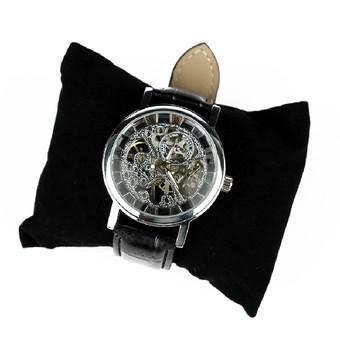 Luxury Hollow Carve Dial Automatic Mechanical Watch Leather Strap Retro Skeleton Black Strap&Silver Dial (Intl)  