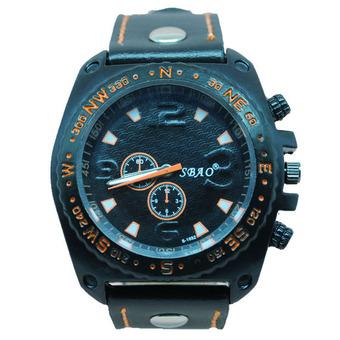 Luxury Leisure Men Sport Wrist Watch Black Leather Bracelet Pointer Watches Orange  