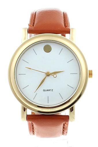 Luxury Man Faux Leather Band Analog Quartz Dial Brown Womens Watch Jam Tangan  