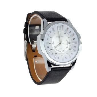 Luxury Men's Analog Sport Steel Case Quartz Date Leather Wrist Watch Sliver Case/White Dial  