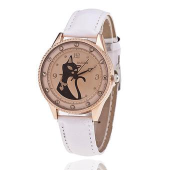 Luxury Simple Cartoon Fox Rhinestone Dial Leather STrap Student Watch LC482 White  