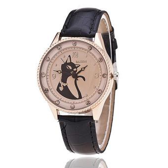 Luxury Simple Cartoon Fox Rhinestone Dial Leather Strap Student Watch LC481 Black  