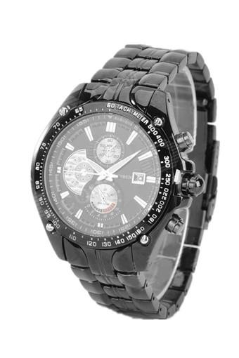 Luxury Sport Men's Black Stainless Steel Band Watch Jam Tangan  