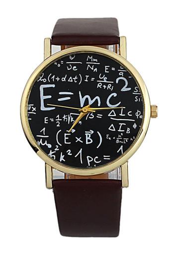 Luxury WoGeneva Math Symbols Faux Leather Analog Quartz Brown Womens Watch Jam Tangan  