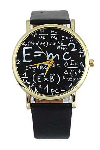 Luxury WoGeneva Math Symbols Faux Leather Analog Quartz Black Womens Watch Jam Tangan  