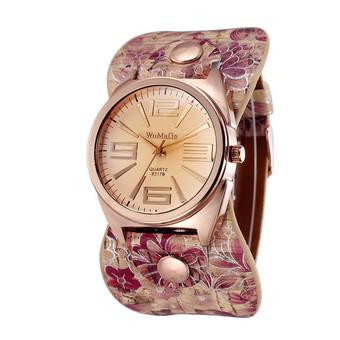 Luxury Women Rose Flowers Analog Sport Quartz Leather Wrist Watch (Purple)  