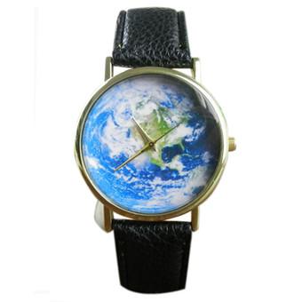 Map Pattern Leather Band Analog Quartz Vogue Wrist Watch Black (Intl)  