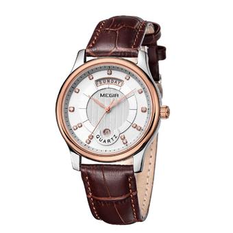 Megir Men Quartz Wristwatch Leather Strap with Gift Box 1617LbrRW (White) (Intl)  