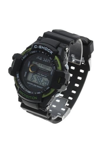 Men Black Plastic Band Alarm Clock Week LED Waterproof Digital Watch Sport green  