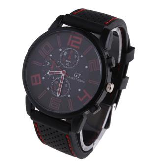 Men Black Silicone Luxury Sport Quartz Wrist Watch Big Dial Red (Intl)  