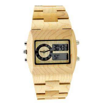 Men Dual Time Environmental High Quality Wood Wristwatch Water Resistant Trendy Luminous Watch with Calendar & Alarm (Intl)  