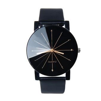 Men Quartz Dial Clock Leather Wrist Watch Black (Intl)  