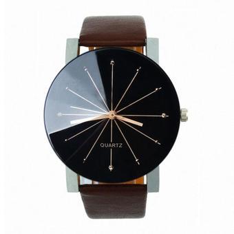 Men Quartz Dial Clock Leather Wrist Watch Round Case Coffee  