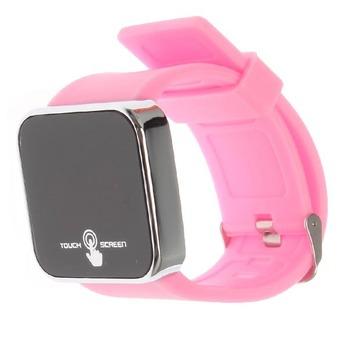 Men Women Sport Touch Screen Watch Mirror Face LED Rectangle Dial Watch Pink  