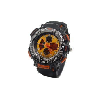 Men's Quartz & LED Electronics Dual Time Display Wrist Watch 1 x CR2016(Black+Orange)  