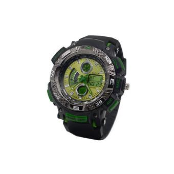 Men's Quartz & LED Electronics Dual Time Display Wrist Watch 1 x CR2016(Black+Green)  