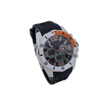 Men's Quartz & LED Electronics Dual Time Display Wrist Watch 1 x CR2016(Black + White + Orange)  