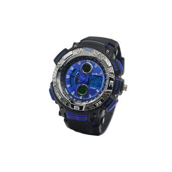 Men's Quartz and LED Electronics Dual Time Display Wrist Watch 1 x CR2016 (Black/Blue)  