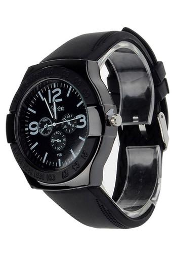 Men's Sports Silicone Jelly Band Quartz Movement Wrist Watch Black Jam Tangan  