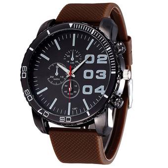 Mens Stylish Luxury Huge Big Dial Silicone Band Quartz Wrist Watch Sports Watch Brown  