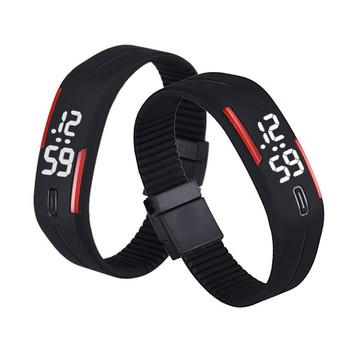 Mens Womens Rubber LED Watch Date Sports Bracelet Digital Wrist Watch Black/Red  