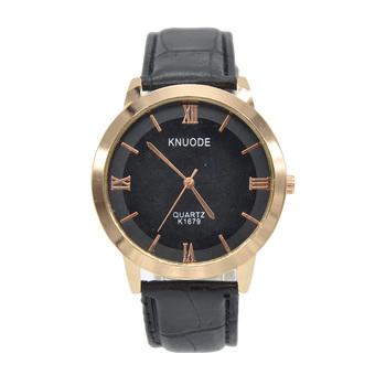 Moonar Fashion Men Roman Numbers PU leather Quartz Wrist Watches Black  