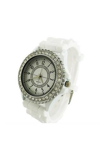 Moonar Jam Tangan Wanita - Putih - Strap Silikon - Crystal Watch  