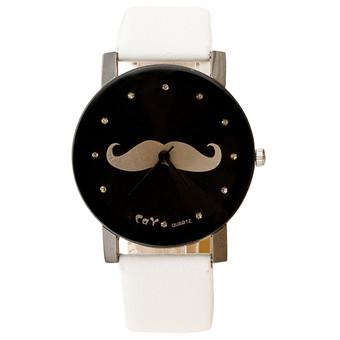 Mustache Crystal Imitation Leather Quartz Wrist Watch White (Intl)  