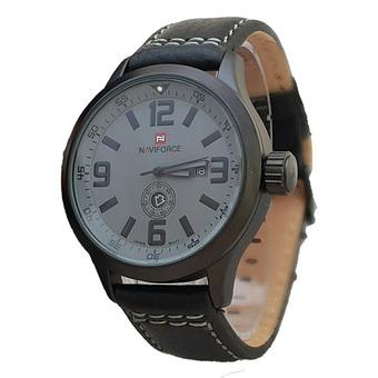 NAVIFORCE Jam Tangan Pria - Hitam Abu - Leather Strap - Original NF 9057  