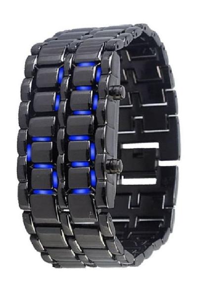 Nakumi Jam Iron Samurai Black Blue LED Tokyo Flash Cowok