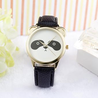 Neutral Diamond Lovely Panda Face Faux Leather Quartz Watch Black (Intl)  