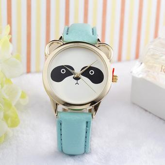 Neutral Diamond Lovely Panda Face Faux Leather Quartz Watch Blue (Intl)  