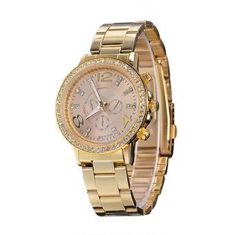 New Fashion Casual Watch for Women's Wristwatch Crystal Hours Steel Case Ladies Quartz (Gold)  