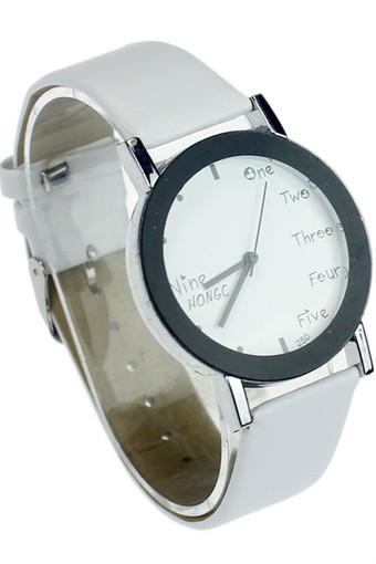 New Fashion Couples PU Leather High-Quality Dail Quartz Watch White Jam Tangan  