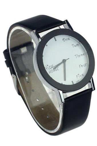 New Fashion Couples PU Leather High-Quality Dail Quartz Watch Black Jam Tangan  