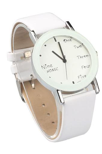 New Fashion Students PU Leather High-Quality Dail Quartz Watch White Jam Tangan  