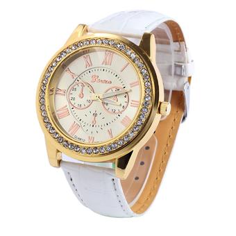 New Fshion Women Faux Leather Geneva Roman Numerals Analog Quartz Watch White  