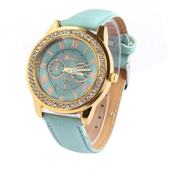 New Fshion Women Faux Leather Geneva Roman Numerals Analog Quartz Watch Green  