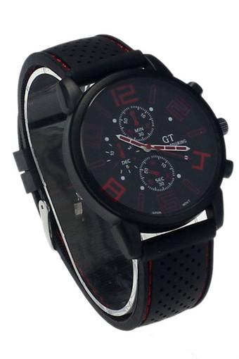 New Mens Stainless Steel Luxury Sport Analog Quartz Clock Wrist Watch Red Jam Tangan  