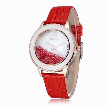 New Rhinestone Watch For Women Quartz Wristwatches Brand Fashion Casual Leather Dress Watch Women Watch Luxury Clock(Red) (Intl)  