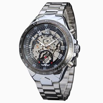 New Skeleton Automatic Watches For Men Silver Stainless Steel Wrist Watch Silver  