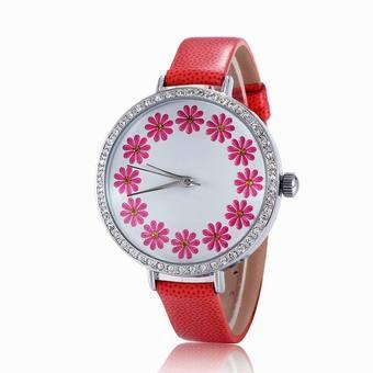 New Trendy Flower Big Dial Women's Fashion Watches Analog Quartz Watch Casual Leather Wristwatches Ladies Montre Femme(Pink) (Intl)  