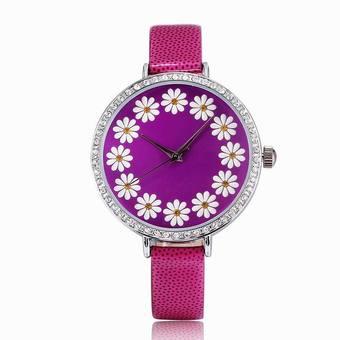 New Trendy Flower Big Dial Women's Fashion Watches Analog Quartz Watch Casual Leather Wristwatches Ladies Montre Femme(Purple) (Intl)  