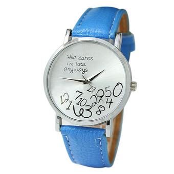 New Women Leather Watch Who Cares I am Late Anyway Letter Watches Light Blue  